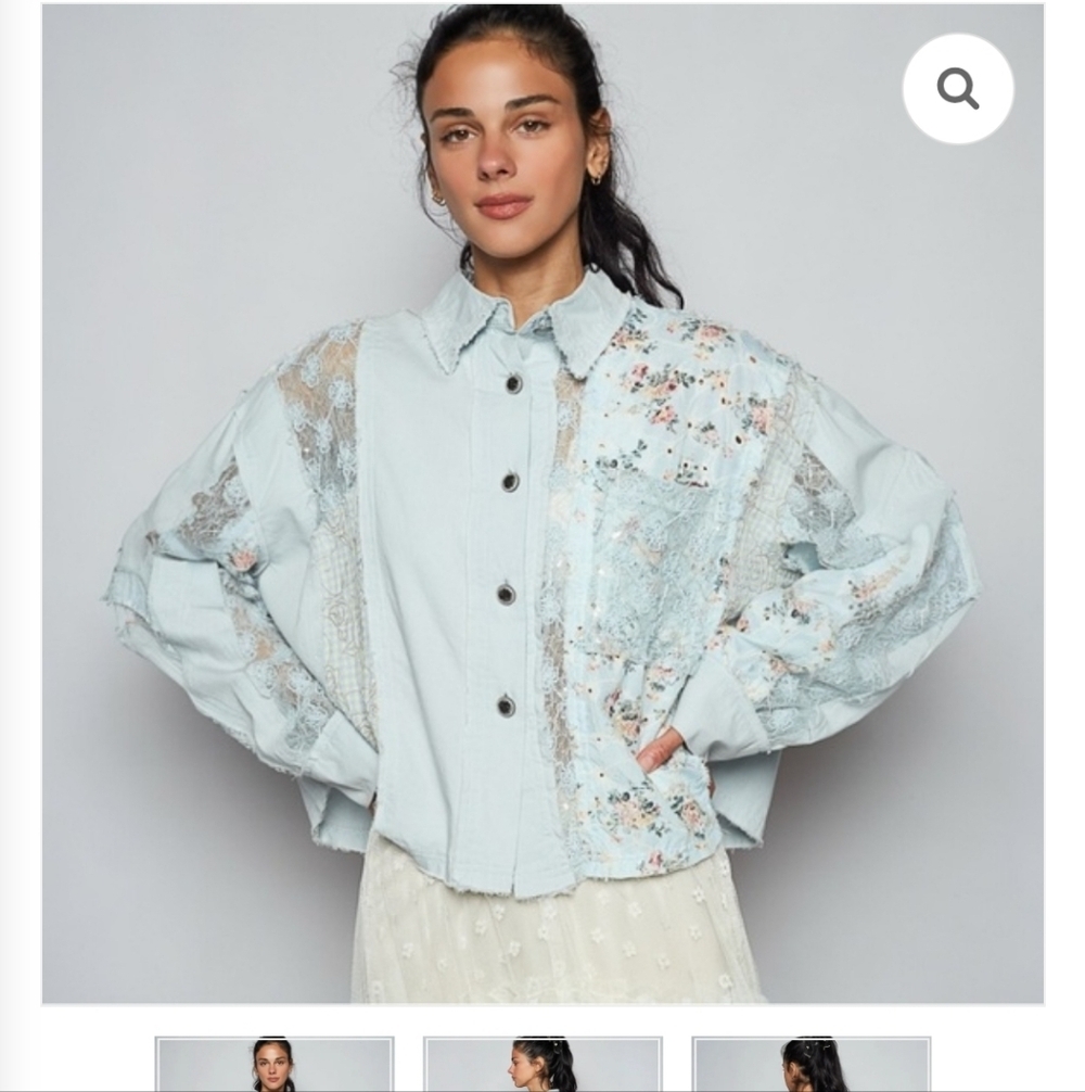 POL Long Sleeve Floral Printed Lace Woven Topimg By Anthropologie